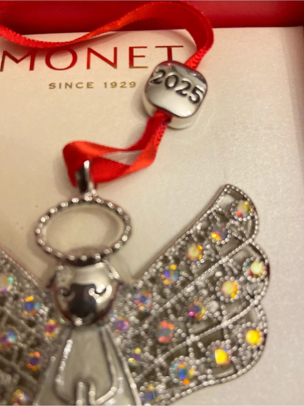 Monet 2025 Angel With Wings Rhinestones Encrusted Ornament With Gift Box.